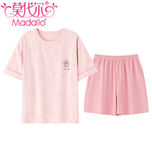 莫代尔睡衣女士夏季新款短袖短裤纯棉圆领薄款甜美粉色家居服套装可外穿 Z9848 L 建议100-120斤穿