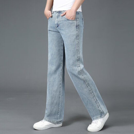 Jiumu Wang Jiumu Wang Jeans en vrac à quatre saisons pour un pantalon d'âge moyen de grande taille de coton droit mince pour hommes 688 Couleur légère 28 taille 2 pieds 1