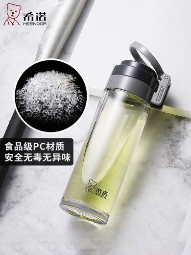希诺PC塑料杯加厚大容量防摔茶水分离杯子男士户外运动水杯带滤网 695ML-浅灰-XN6076【 玻璃杯】 专柜带