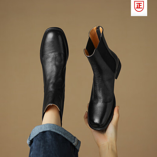 Belle-Ta Serie marca Bote Broken Code Full Cow Winde Toe Boots for Women 2025 Autumn and Winter New Style Plus Velvet Soft Sole Botas cortas Tacón grueso Single [Soft Cow Wide] 3 cm 35