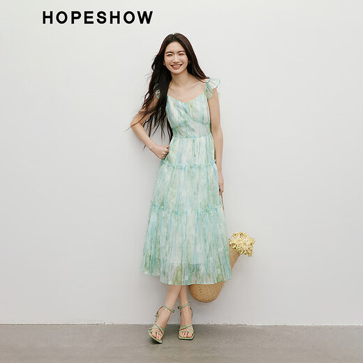 Rothülse verschmiertes Kleid 2025 Sommer Neue Frauenkleidung [Langes Sommerwellenlicht] Kleine fliegende Ärmel-Chiffon-Rock mit Holzohren Monet Garden 6A5 m