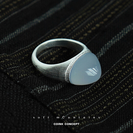 QIWN Picasso ring sterling silver blue chalcedony original design temperament and high-end feel sterling silver ring inlaid stones with random color and texture US size #6 inner circumference about 52mm