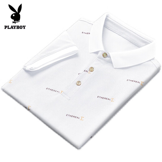 Playboy (Playboy) 2025 NUEVA SUMER SUMMERS Camiseta de manga corta para hombres POLO DE MARCA CASA DE MARCA MAR MENOS A MAS A MEDIA Seda blanca QY679 XL