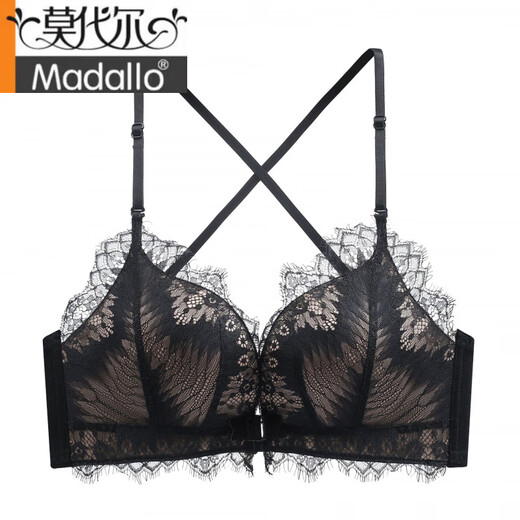 Hebilla frontal modal de hebilla cruzada ajustable para mujeres sin anillos de acero recolectando y recolectando pechos con encaje delgado y inferior de grosor, hermoso conjunto de sujetador de sujetador negro M 32/70ab [tapa delgada y gruesa 2c]