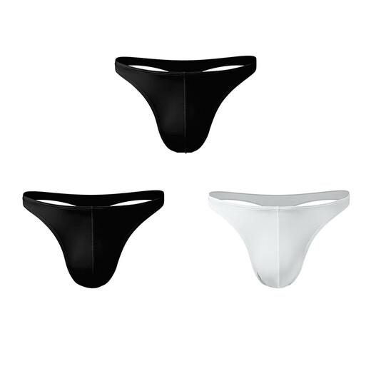 MiiOW underwear men's thong seamless sports fitness sexy new ice silk thin summer low-waist triangle T-pants, seamless sports black + black + white 3 pieces 3XL (suitable for 160-180 Jin Jin equals 0.5 kg)