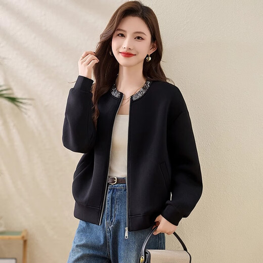 
ROMON (ROMON) jacket for women baseball uniform 2025 spring and autumn new style this year's popular small jacket top short space cotton black M