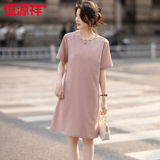恒源祥轻奢真丝连衣裙女2025新款夏季妈妈小个子桑蚕丝裙子 紫色【高品质】 M (建议90-100斤)