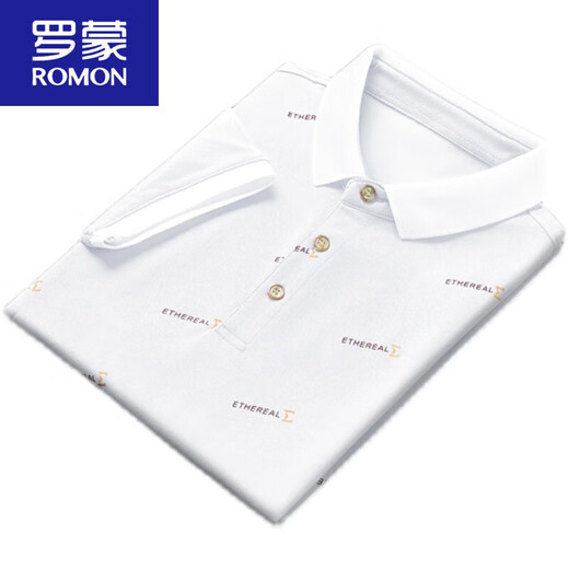 
ROMON (ROMON) 2025 new summer lapel men's short-sleeved t-shirt casual POLO. shirt men's collar half-sleeved ice silk white QY679 M