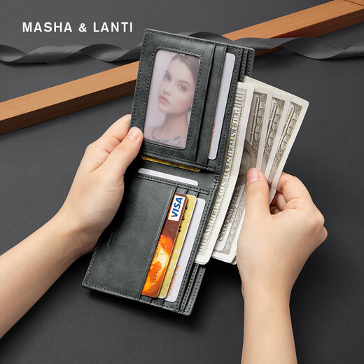 MashaLanti Valentine's Day Birthday Gift for Boyfriend Men's Wallet Short 2025 New Style Multi-Card Card Wallet Smoke Gray [Give Boyfriend Gift for Husband Father Dad