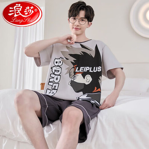Langsha Herren Pyjamas Sommer Pure Cotton Short Sleeve Shorts Dünne niedliche Cartoon Teenager Großgröße Jungen Kleidungsanzug Daimeiya-6627 m kleiner Größe M Code (70-90jin [Jin entspricht 0,5 kg]))