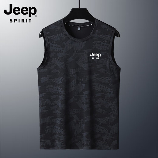 JEEP SPIRIT ice silk cool vest men 2025 summer thin loose sports vest sleeveless T-shirt men gray 6XL [Suggested weight 150-160 Jin [Jin equals 0.5 kg]]