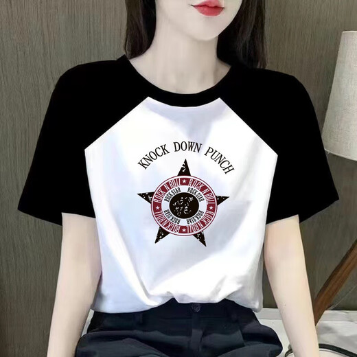 Fangluhui Bloqueo de color Spring and Summer Trendy Nuevo camiseta de manga corta Femenina Estudiante Corea Corea de moda