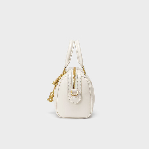 JUST STAR Waffle Boston Bag Women's 2025 New Handbag Light Luxury One-Shoulder Crossbody Bag Commuter Pillow Bag Cream White Fashion High-end Brand Birthday Gift Women