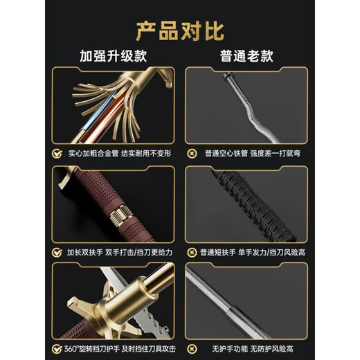 维诺亚30天9893件甩棍车载防身武器合法自卫用品伸缩加粗棍子防身三节登 99CM实心淬火挡刀钛金+破窗器.
