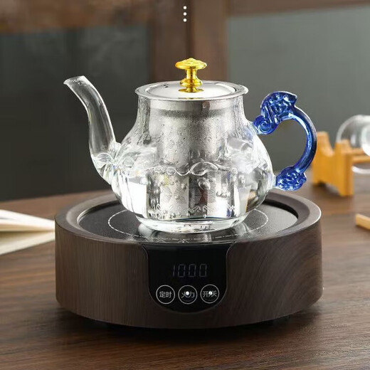 Glass teapot for making tea and boiling kettle leaking net single pot hand brewing tea household set dragon handle high temperature resistant pot dragon handle pot-blue handle 600ml