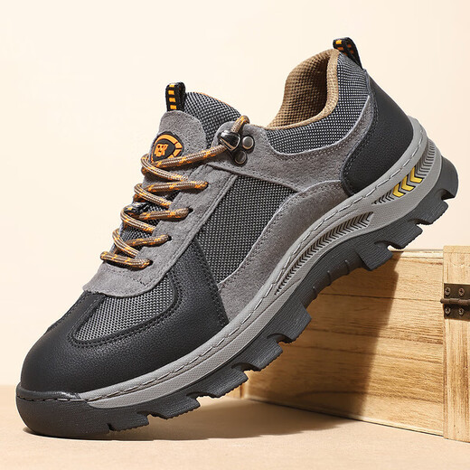 Genuine leather men's shoes spring new outdoor hiking hiking shoes breathable men's casual dad shoes comfortable sports shoes men B9880 gray 42