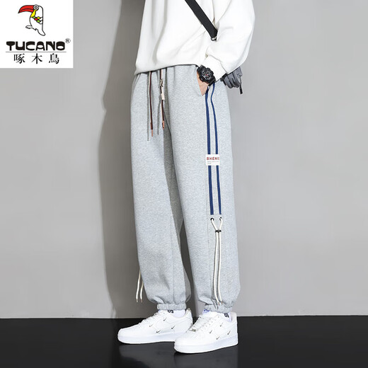 Woodpecker (TUCANO) Extra Large Size Casual Pants Men's Autumn and Winter Trendy Loose Plus Fat Plus Fatty 300Jin Jin is equal to 0.5kg Velvet sports casual sweatpants FJB621-BM108 black 6XL 220-240Jin Jin is equal to 0.5kg