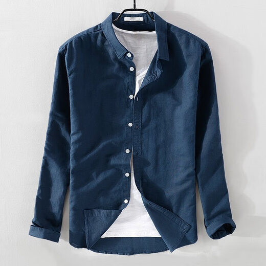 Zimu yaju Herren neuer koreanischer Stil weißes Leinenhemd Herren-Langarm-Hemd-Wotwoll-Hemd einfache Leinenhemd Herren Mode Baumwollwäsche Y9207 White M.