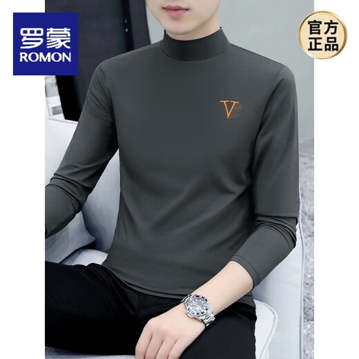 Romon Pure Cotton Half Turtleneck Wase Base Wass Camiseta de manga larga para hombres Camiseta de colección de colas de medio cuello y otoño para hombres fuera de la ropa de otoño LH-PYPC6187 Charcoal Grey M [sugerido 100-115 Jin [Jin equivale a 0.5 kg]]