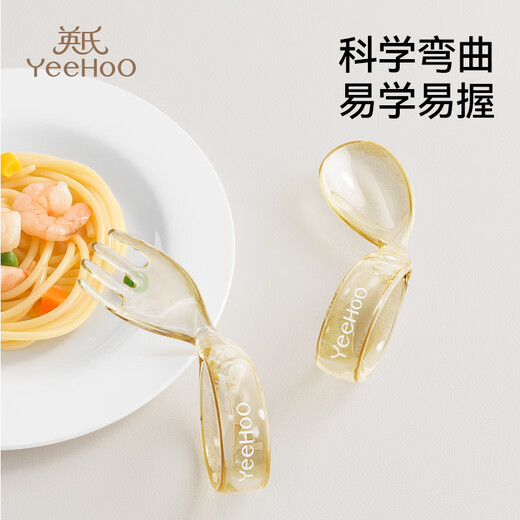 英氏（YEEHOO）婴儿学吃饭训练叉勺一岁宝宝自主进食勺子辅食勺儿童餐具套装