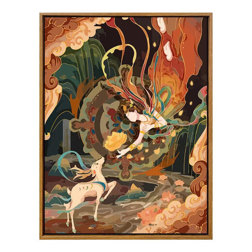 三栖虎敦煌神兽九彩神鹿数字油画2024新款diy填色画手工手绘填充丙烯画 SJ14756 60*80cm绷好加厚内框+外框