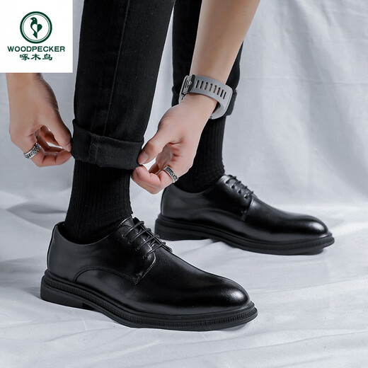 Specht Nische Imitation Leder Casual Schuhe Springgeschäft formelle Lederschuhe Innerer Anzug Hochzeitsbräutigam Schuhschuhe Schnürschuhe m4882 Schwarz 39