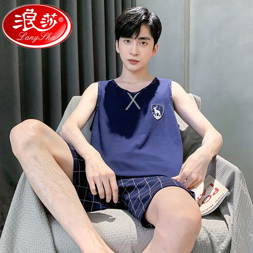 Langsha Pyjamas Herren-Sommerweste-Shorts junge Studenten können zu Hause gehen, um Sommer im mittleren Alter und älteren, losen Farbanzug H9928 (kurzärmelige Shorts) L (Empfohlen 90-110jin [Jin gleich 0,5 kg]))