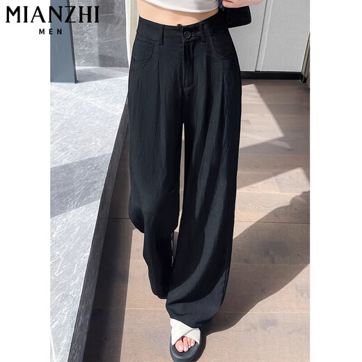 Cotton-Zhiyi Seidendünnmilch Fleece Anzug Weitbeinhosen für Frauen im Sommer 2025 neue kleine hohe Taille Lose Casual Hosen 164 Schwarz [hohe Qualität 26,5] L 110-125jin [Jin entspricht 0,5 kg]