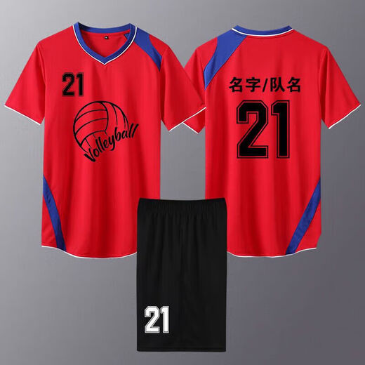 新款排球服套装男短袖定制女款速干气排球服专业训练比赛队服印字 829女款蓝色，效果图仅参考 L L