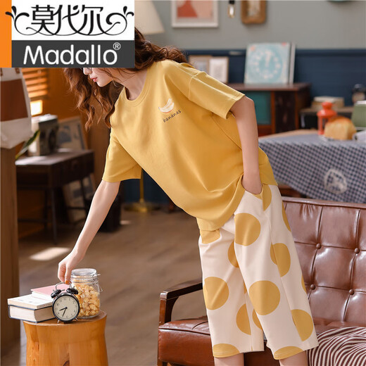 莫代尔睡衣女夏季2025新款纯棉短袖七分裤大码家居服套装女款夏款可外穿 9207 M (适合85-100斤)