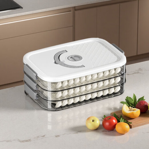 Chaosihui Dumpling Box Frozen Dumplings Multi-layer Refrigerator Food Storage Box Frozen Chaos Box Home Dumpling Tray Preservation Box EU Food Thickened PP Milk Gray Anti-stick and Anti-Crack One layer without cover Can hold 16 dumplings