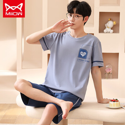 Catman Miiow Pajamas Summer de algodón puro de algodón puro pantalones cortos de manga corta en ropa de hogar verde para el hogar