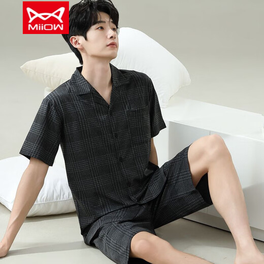 Catman (Miiow) Pyjamas Herren Sommer kurzärmelige Kurzfilme der Sommer-Männer-Männer-Stil können an der Außenseite locker und lässig und locker in großer Größe 6624 Männerstil 5xl Standard (260jin [Jin entspricht ca. 0,5 kg])) getragen werden.
