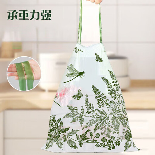 Jidaocook mugwort fragrance printed no-tear large roll garbage bag portable extra thick household kitchen waste bathroom drawstring garbage bag (printed no-tear) drawstring garbage bag 50 pieces/1 roll - mugwort fragrance