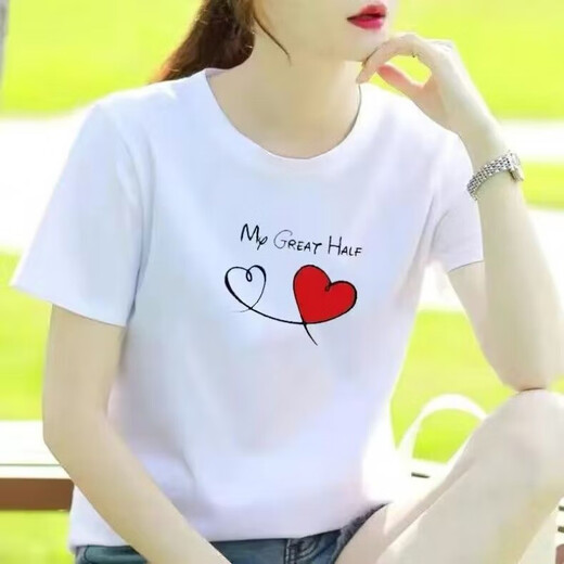 Weißer Sommer lässig losen losen großer studentischer runder Hals gedrucktes kurzärmeliges T-Shirt für Frauen, schlank und vielseitiges neues einfaches T-Shirt 1484 m 85-95jin [Jin ist 0,5 kg]