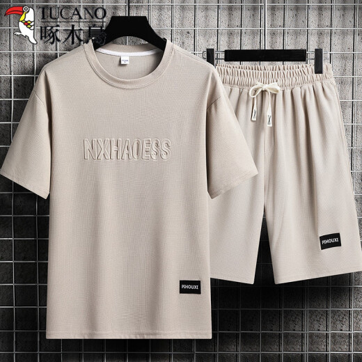
Woodpecker (TUCANO) Men's Summer Suit Teen Short Sleeve T-shirt Thin Ice Silk Two-Piece Set Casual Sportswear Five-point Short Pants Set-TZ829 Military Green [Top + Pants] M Recommended 90-110Jin [Jin equals 0.5 kg]