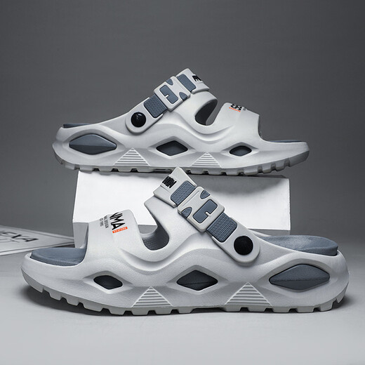 森馬2025夏季新款男鞋休闲沙滩鞋外穿凉鞋防滑踩屎感两穿凉拖鞋子男 灰色 40-41