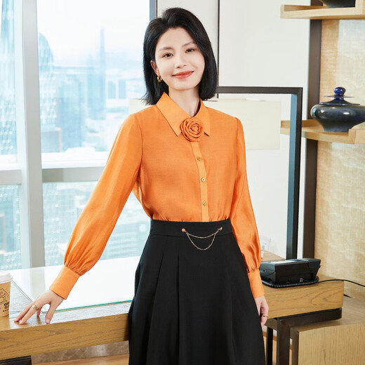 FHHUABD橘色衬衫套装女2025新款感小个子气质职业装女士衬衣上衣秋季 1098卡其裙 S