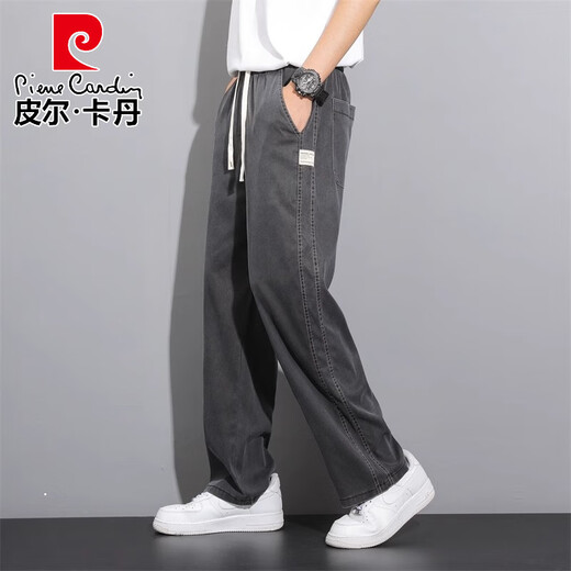 Pier Cardin Tiansi Jeans Men's 2025 Summer Fode Fashion Fashion Fashion Fashion Ice Silk Pierras anchas Casuales Pantalones largos 1048 Gray M Recomendado 90-115Jin [Jin iguala 0.5 kg]