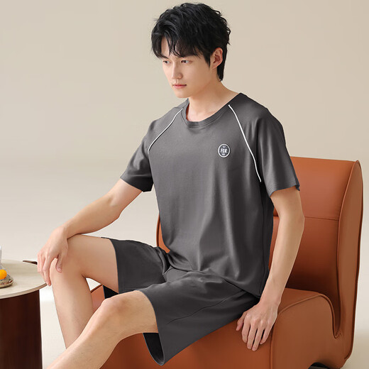 七匹狼（SEPTWOLVES）2025新款男士睡衣夏季纯棉薄款短袖休闲加大码家居服套装可外穿男 13603 2XL (140-160斤)