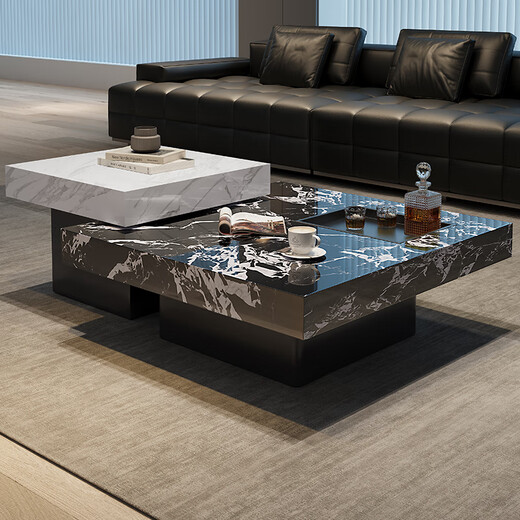 Italian slate coffee table light luxury high-end tea table living room home tea table small apartment rectangular suspended coffee table 80cm Venetian Brown + 50cm Knight Black / Installation included