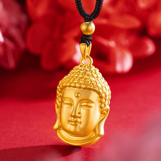Duweifan's new Buddha head pendant gold-plated silver 9999 pure solid pendant gold natal Buddha head for men and women as a gift for your girlfriend Buddha head pendant + gold beads and black rope (thick gold layer)