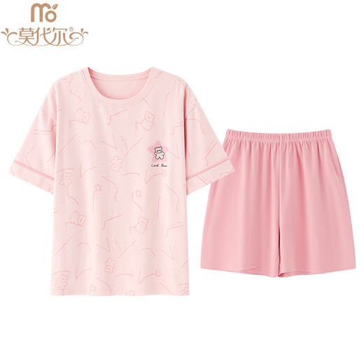 莫代尔（Madallo）夏季纯棉睡衣女士2025新款短袖女款家居服大码夏天套装可外穿薄款 A9859 樱桃红 L 100-120斤】