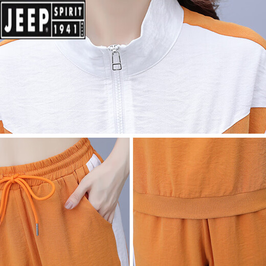 JEEP SPIRIT冰丝短袖时尚休闲运动服套装女2025夏季新款显瘦跑步服时尚两件套 【1389】黑色 M【建议100斤内】