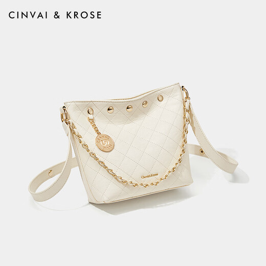 CinvaiKrose official website small c/k bag women's bag 2025 new shoulder bag fashionable diamond bucket bag commuting armpit bag beige white