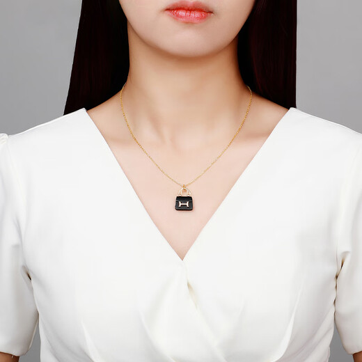 Mingzuan International 18K Gold Ink Jade Bag Pendant Women's au750 Fashion Niche Light Luxury Pendant Necklace Birthday Gift for Girlfriend