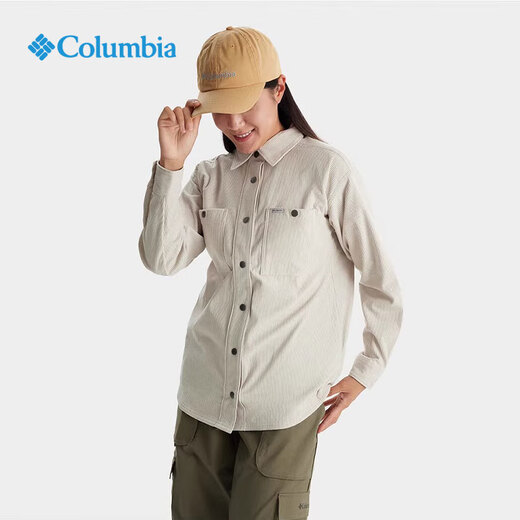 Columbia哥伦比亚衬衫女2025春夏新品户外翻领通勤休闲简约长袖衬衫AR9898 278 /米白色 2XL/175/96A