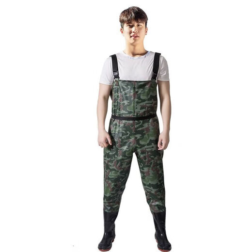 One-piece waders men's rain pants half-length waders water shoes one-piece full-body thickened waterproof clothing fishing suit leather fork double knee pads + thickened gray red dragon style 42