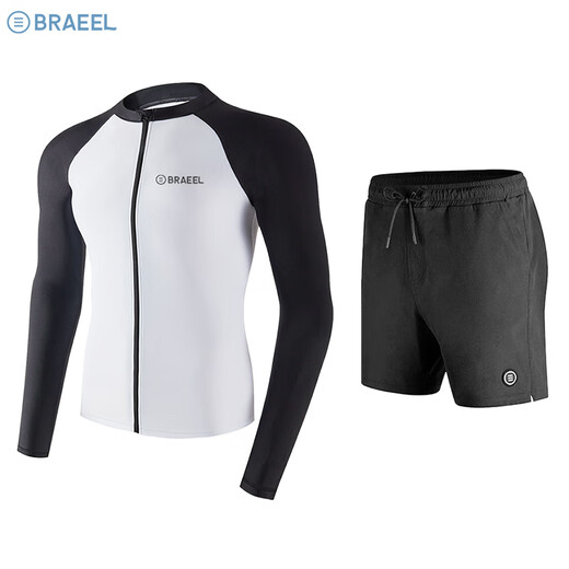 TRAVEL BUDDIESbarrel swimsuit men's surf suit split quick-drying tight jellyfish snorkeling suit wetsuit long-sleeved trousers direct sale men's pure white (cardigan) top + black trousers two-piece set 2XL (150-170Jin Jin equals 0.5 kg) One size fits all