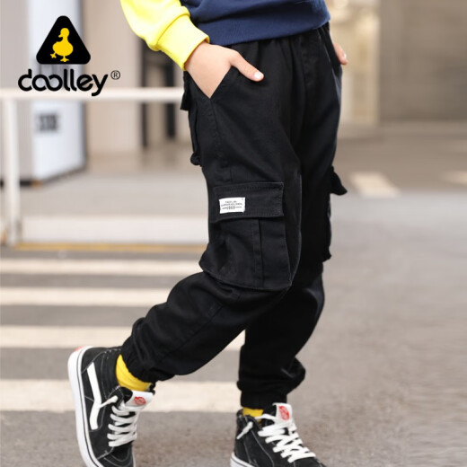 Duoli children's clothing, boys' overalls, girls' pants, spring and autumn children's summer thin trousers, medium and large children's outdoor casual sports pants, teenagers' loose-fitting trousers black (spring and autumn) 160